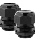 2 Pack One And A Quarter Inch NPT Cable Glands Waterproof Adjustable Nylon With Gaskets IP68 Rated Outdoor Cable Gland Joints For Conduits And Electrical Boxes 18.5 To 25 Millimeters, black PA66 nylon