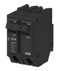 Q-Line 20 Amp Double Pole Circuit Breaker 120 240 VAC Thermal Magnetic Plug On Load Center Safety for Residential and Commercial Panels Built Tough for Home and Pro Shops 10 kAIC black ABB breaker front view