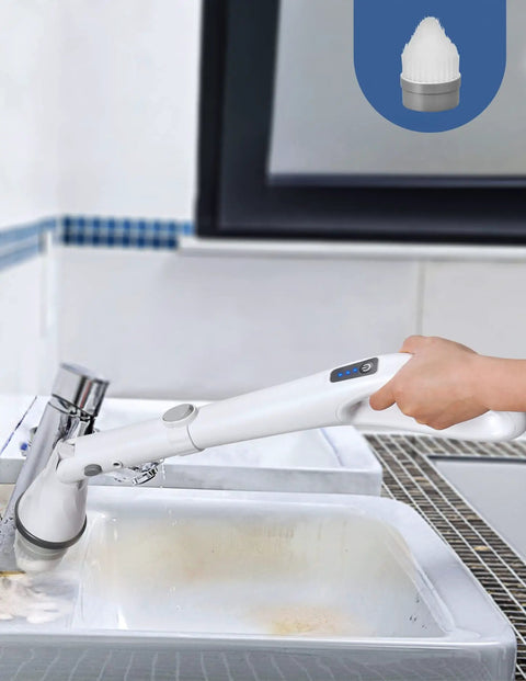 Cordless Spin Scrubber With LED Display And Detachable D Shape Handle cleaning bathroom sink with brush attachment
