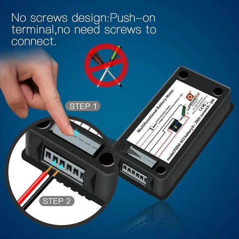 Battery Monitor Meter With 0 To 200V 0 To 300A Range For Solar RV And Car Nine In One Digital LCD Multimeter push-on terminal design