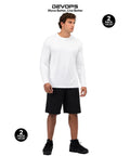 Model wearing Two Pack Men's UPF 50 Plus Long Sleeve Sun Shirts Stay Dry Quick Dry Breathable Moisture-Wicking Tech Fabric Non See-Through Easy Care