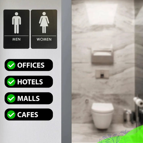 ADA Compliant Restroom Door Signs For Offices, Businesses, And Restaurants, Mens And Womens Bathroom Signs In Black, Durable Plastic