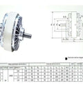 Diagram and specifications of Six Newton Meters Magnetic Powder Double Shaft Brake 24V Tension Controller for power transmission