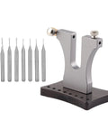Eight Pin Watch Screw Extractor Set For Damaged Screws Remover Tool For Watch Repair, showing tool stand and alloy pins