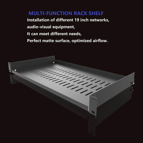 Rock Solid 1U Vented Cantilever Server Rack Shelf 10 Inch Deep For 19 Inch Cabinets Heavy Duty Steel Mounting Bracket Pack Of Two showing perforated design for airflow.