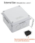 IP65 Weatherproof Outdoor Electrical Junction Box Enclosure, ABS Plastic, Dustproof And Water Resistant, White, with Size Dimensions