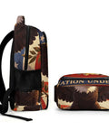 Side view of Vintage American Eagle Printed Unisex Backpack With Large Capacity, Durable Polyester Everyday Daypack For School Or Travel.