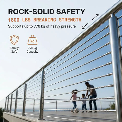 One Eighth Inch 400 Foot T316 Marine Grade Stainless Steel Wire Rope With 7x7 Strand 1800 Lbs Breaking Strength in deck railing