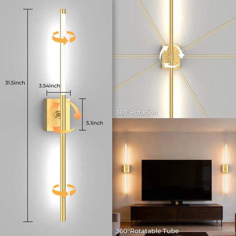 Keep Your Home Lit Tonight With These Rechargeable Wall Sconces Set Of Two Packed With A Solid 10000mAh Battery For Nonstop Glow And Dimmable 4Cct Tones To Match Any Room Vibe In Sleek Gold Finish, showing dimensions and 360-degree rotation.