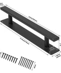 Heavy Duty 12 Inch Metal Gate Pull Handles Pack Of 2 In Matte Black Iron Finish with screws shown from side angle