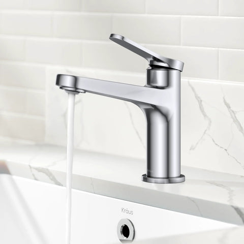 Indy Single Handle One Hole Bathroom Sink Faucet In Brushed Gold With Solid Brass Build And Corrosion Resistant Finish, side view