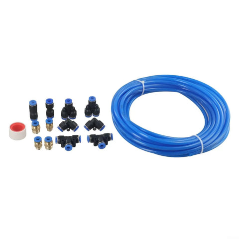 Rock Solid PU Pneumatic Air Hose Kit 6mm OD 4mm ID 10m Length With Connector Elbows Joints For Air Tools Machining Yard Work on white background