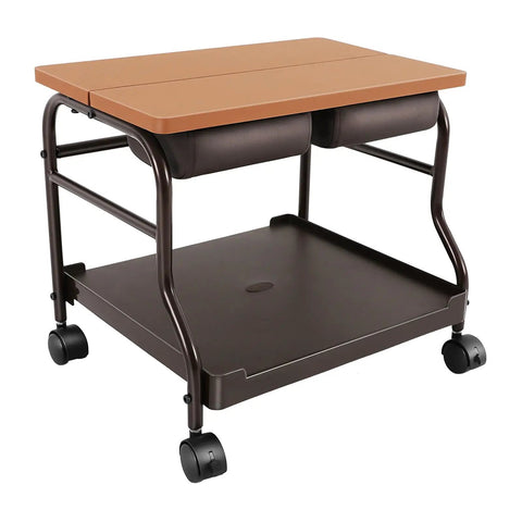 Top Shelf Foldable Two Tier Foot Bath Trolley With Smooth Swivel Casters And Integrated Manicure Station for ultimate spa vibes, coffee wood and steel frame.