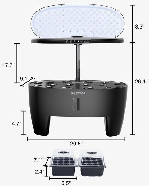Dimensions of Hydroponic Growing System Kit With 16 Pods No Fuss Smart Herb Garden With Sprout Mode 24W Full Spectrum LED Grow Light