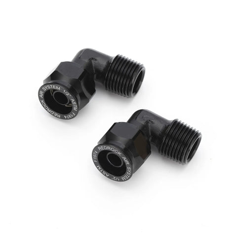 Three Quarter Inch 90 Degree Equal Elbow Air System Fittings With Three Quarter Inch Male NPT Thread Aluminum Black Two Pack Double O Ring Compression Air Line Fittings For Three Quarter Inch Outer Diameter Air Compressor Line Kit