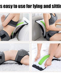 Get That Bad Back Feeling Gone With Emoly Back Stretcher Device For Upper And Lower Pain Relief Plus Lumbar Support Posture Corrector For Office Chair Slay Your Sciatica And Muscle Tension In Minutes Daily, shown in use for lying and sitting.