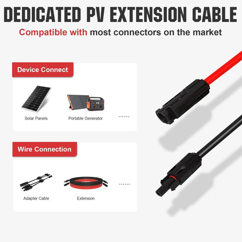 Beefy Solar Extension Cable 10 Ft 10 AWG 30 Amp DC IP67 Waterproof With Tinned Copper Core Red Black Quick Connectors diagram