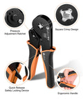 Ferrule Crimping Tool Kit For Wire And Terminal Ferrules, Square Jaw Crimpers With Ratchet, ergonomic handle and features