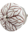 Premium Floral Ceramic Drawer Knobs 100 Pack Brown Cabinet Pulls detailed white and brown floral design with metal base