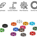Assorted M3 Finishing Countersunk Washers, 10 Pack, Anodized Aluminum Oxide Alloy, Orange Finish, durable hardware shown.