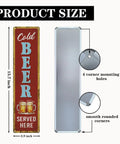 Rustic Cold Beer Served Here Metal Wall Sign measuring 15.7x3.9 inches with 4 corner mounting holes for easy display.