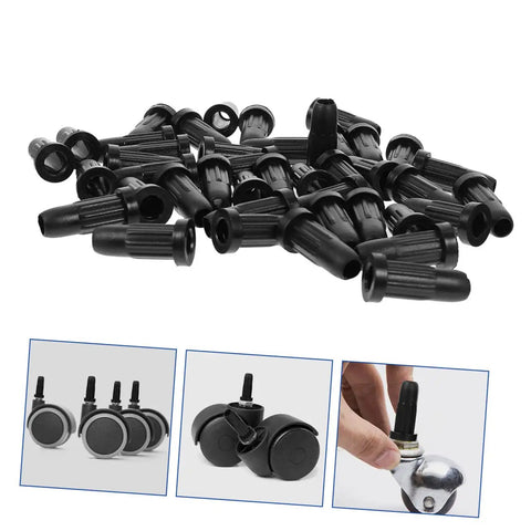 Solid Black Nylon Chair Leg Floor Protectors For Swivel Office Chairs Anti Scratch Furniture Feet Caps in a pack layout.