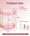 Total Game Changer, 360 Rotation Makeup Organizer For Vanity Desk, showcasing pink two-tier design with 12.5in height and gold accents.