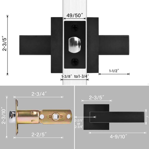 Heavy Duty Hall And Closet Door Lock With Square Lever Matte Black Zinc Alloy For Passage Doors Reversible Lock Dimensions