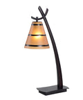 Wright 1 Light Table Lamp in Oil Rubbed Bronze Finish for Home Office and Living Room with amber shade and sleek design.