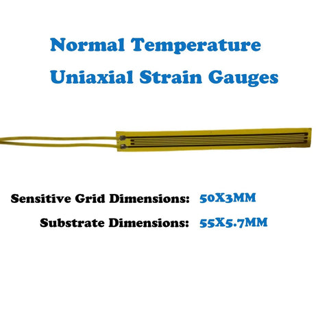120 Ohm Foil Resistance Strain Gauge 50AA with 0.2m PVC Leads 2 Pack, 50x3mm uniaxial foil gauge