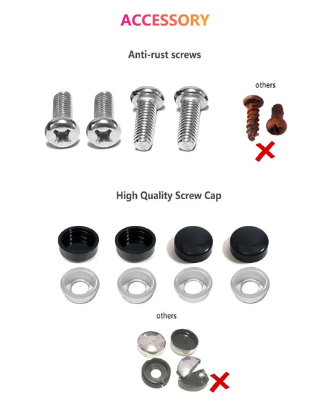 Anti-rust screws and high-quality screw caps for Front Bumper USA Flag License Plate Dope 3D Embossed Stars And Stripes On Black ABS Plastic Tag Plate Aluminum Frame Screws And Patriotic Decals Included For A Rugged Long Lasting Patriotic Look.