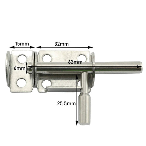 Heavy Duty Stainless Steel Barrel Bolt Latch 1.5 Inch Sliding Door Lock dimensions shown with measurements for secure installation.