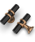 Close-up of 10 Pack Champagne Bronze And Matte Black Zinc Cabinet Knobs For Kitchen Cabinets And Dresser Drawers Durable Hardware Set