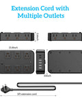 18 In 1 Power Strip With 12 AC Outlets 6 USB Ports Surge Protector 5 Ft Extension Cord 1440 Joules Wide Voltage 120 To 240V ETL Listed For Home Office Kitchen Dorm Wall Desk Charging Station, black 15.8-inch