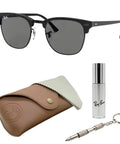 RB3016 Square Shape Non-Polarized Sunglasses For Men And Women With Dark Grey Lenses, case, and accessories