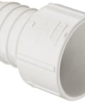 PVC Pipe Fitting Adapter Barbed End To Socket End Schedule 40 One And A Half Inch White side view