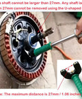 TIANAOKEJI internal bearing puller tool with double-headed slide hammer on wheel hub; U-shaped jaws for 16–45mm bearings.