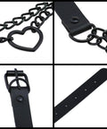 Close-up of Dope Love Heart Choker Necklace showing black vinyl leather collar, heart chain link, adjustable strap details.