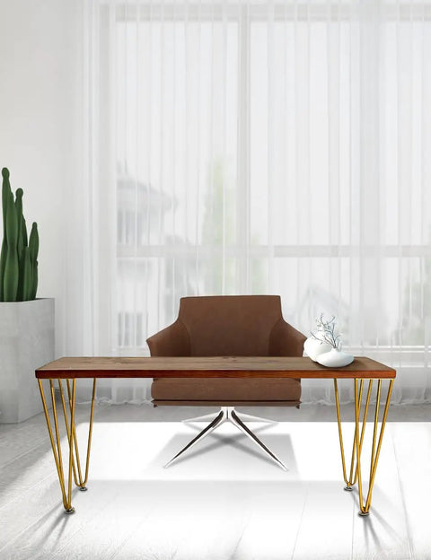 Wooden table with 28 Inch Hairpin Legs Set Of 4 For Industrial Metal Coffee Tables And End Tables Tall Iron Furniture Legs in gold