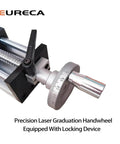 Close-up of CNC XY Axis Ball Screw Linear Guide System 50x200 Stroke with precision handwheel and locking device visible
