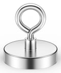 WUDIME 500 lb fishing magnet with silver ring on round base, 2.36-inch diameter.