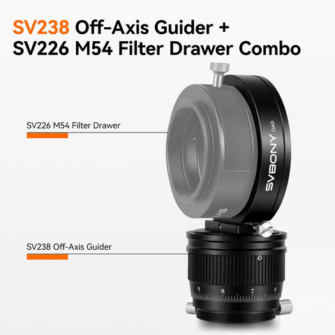 Astrophotography Kit With Petzval Lens APO And Off Axis Guider M48 Filter Drawer F4.5 Fast Aperture 203mm Focal Length Refractor Telescope Support EAF Not Included Great For Deep Sky Imaging Pro Grade Gear - SV238 Off-Axis Guider with SV226 M54 Filter Drawer