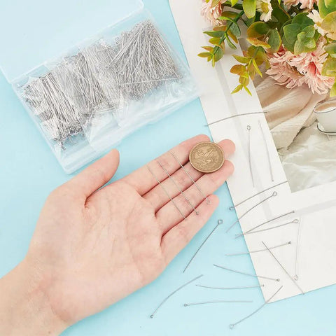 600 Piece 2 Inch Stainless Steel Jewelry Pins Set With Open Eye Pins, Flat Head Pins And Ball Head Pins, 304 Stainless Steel 21 Gauge Craft Pins for beading