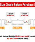 Diagram for size check of 1/2 Inch Male Hex Nipples 1/2 Inch NPT Brass Pipe Fitting Adapters with measurements and instructions.
