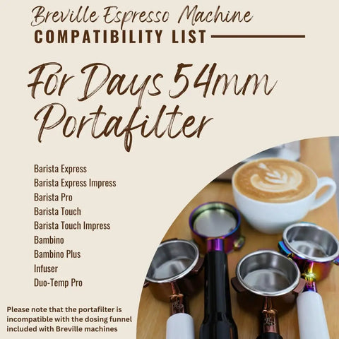 54mm Flat Base Bottomless Naked Portafilter for Breville Espresso Machines Includes Filter Basket and Choice of Handle
