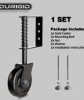 Rock Solid 4.3 Inch Spring Loaded Gate Wheel Heavy Duty Casters For Wood Fence Gates black gate caster with mounting hardware.