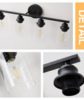 Dope Industrial Matte Black 3 Light Vanity Light Fixture For Bathroom With Clear Glass Shades Modern Farmhouse Over Mirror Bath Light ETL Certified Today, showing close-up of black frame and bulb detail.