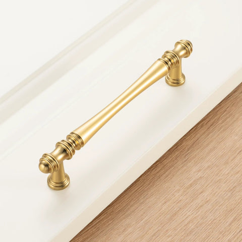 10 Pack 5 Inch Brushed Gold Kitchen Cabinet Handles and Drawer Pulls for Cabinets with French Style and Smooth Rounded Corners