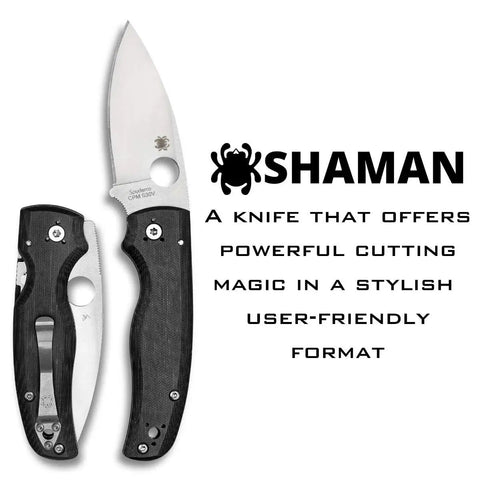 Shaman Folding Pocket Knife with 3.5 Inch CPM S30V Steel Blade and G10 Handle, plain edge knife displayed open and closed