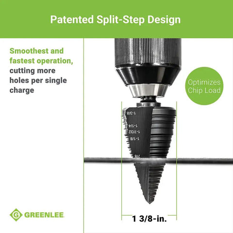 1-3/8 Inch Pro-Grade Step Bit Metal Cutter With Patented Split-Step Design for Fast, Clean Holes in various materials